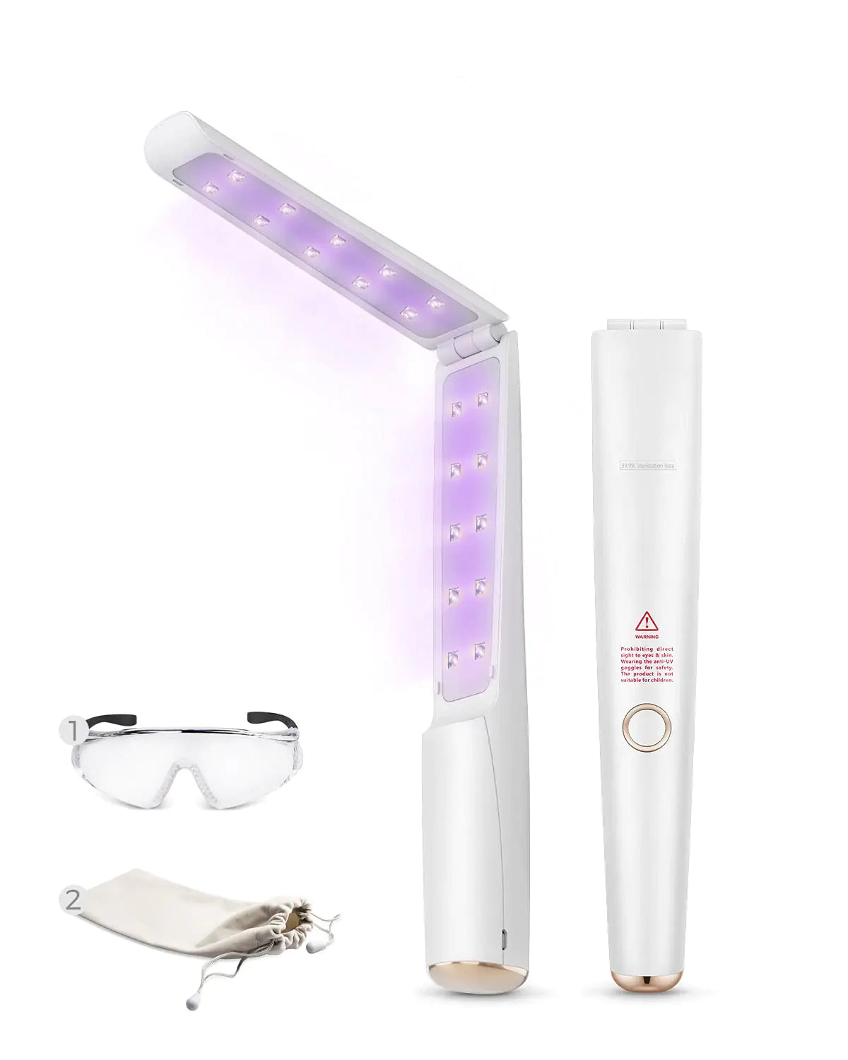 UV Light Sanitizer Wand Portable UVC Light Disinfector Lamp Chargable Foldable UV Wand for Home Hotel Travel with 20 UV-C LED Beads